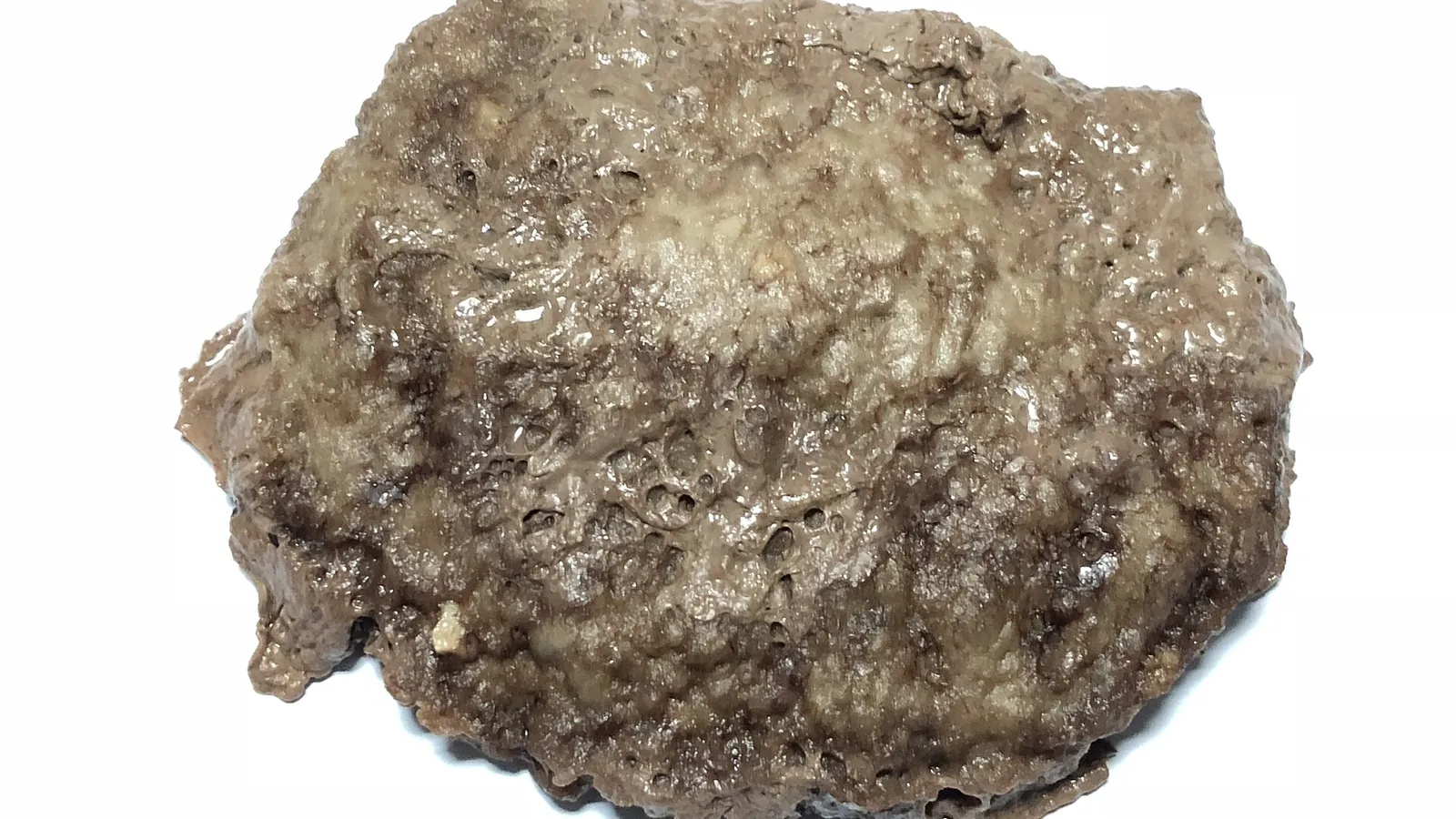 The same quarter pound beef patty after cooking, smaller and browned